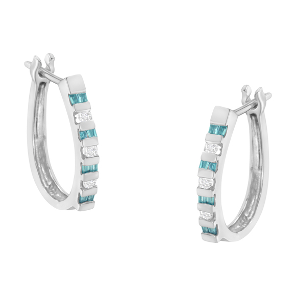 10k White Gold Treated Blue Diamond Hoop Earrings (0.25 cttw I-J Color